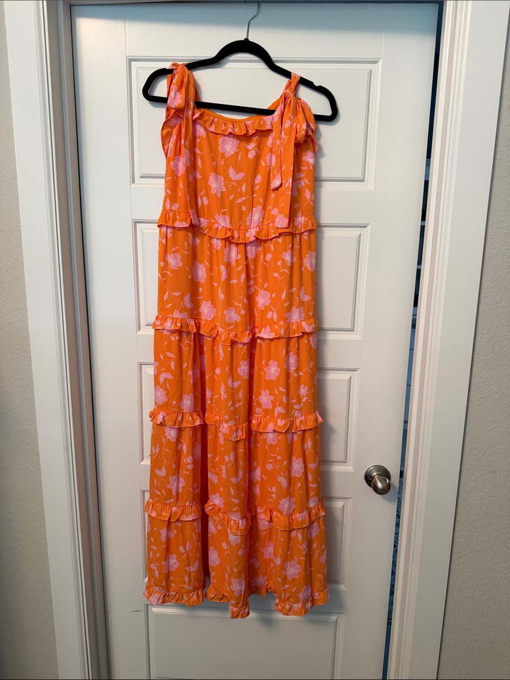 Buddy Love Orange Maxi Dress with Pink Floral Print